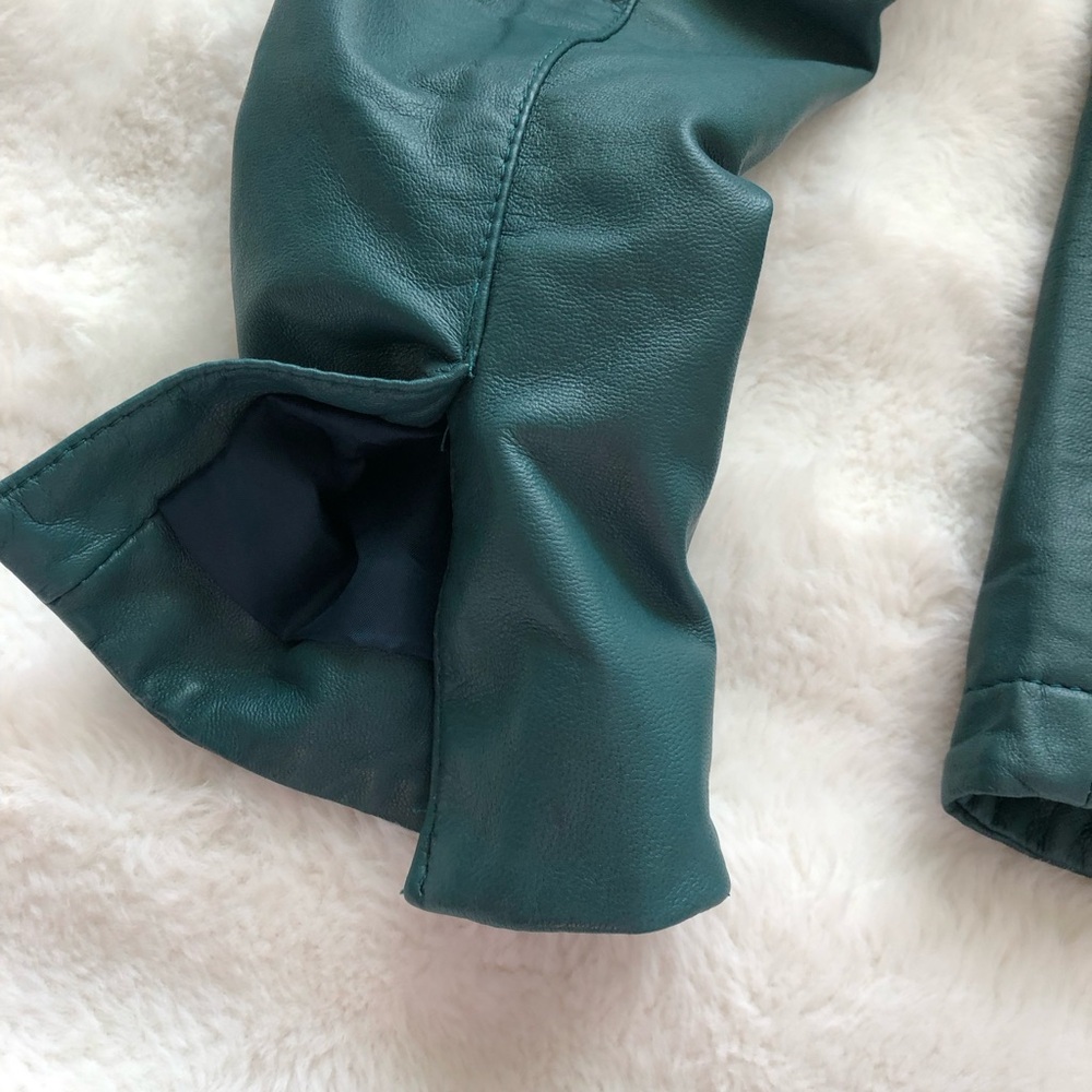 Hinge Teal 100% Genuine Leather Zip-Front Jacket, scalloped trim, Size XS - Picture 9 of 11